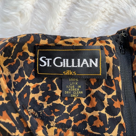 1980s Vintage St. Gillian Silk Leopard Print Dolman Sleeve Dress - Picture 9 of 14